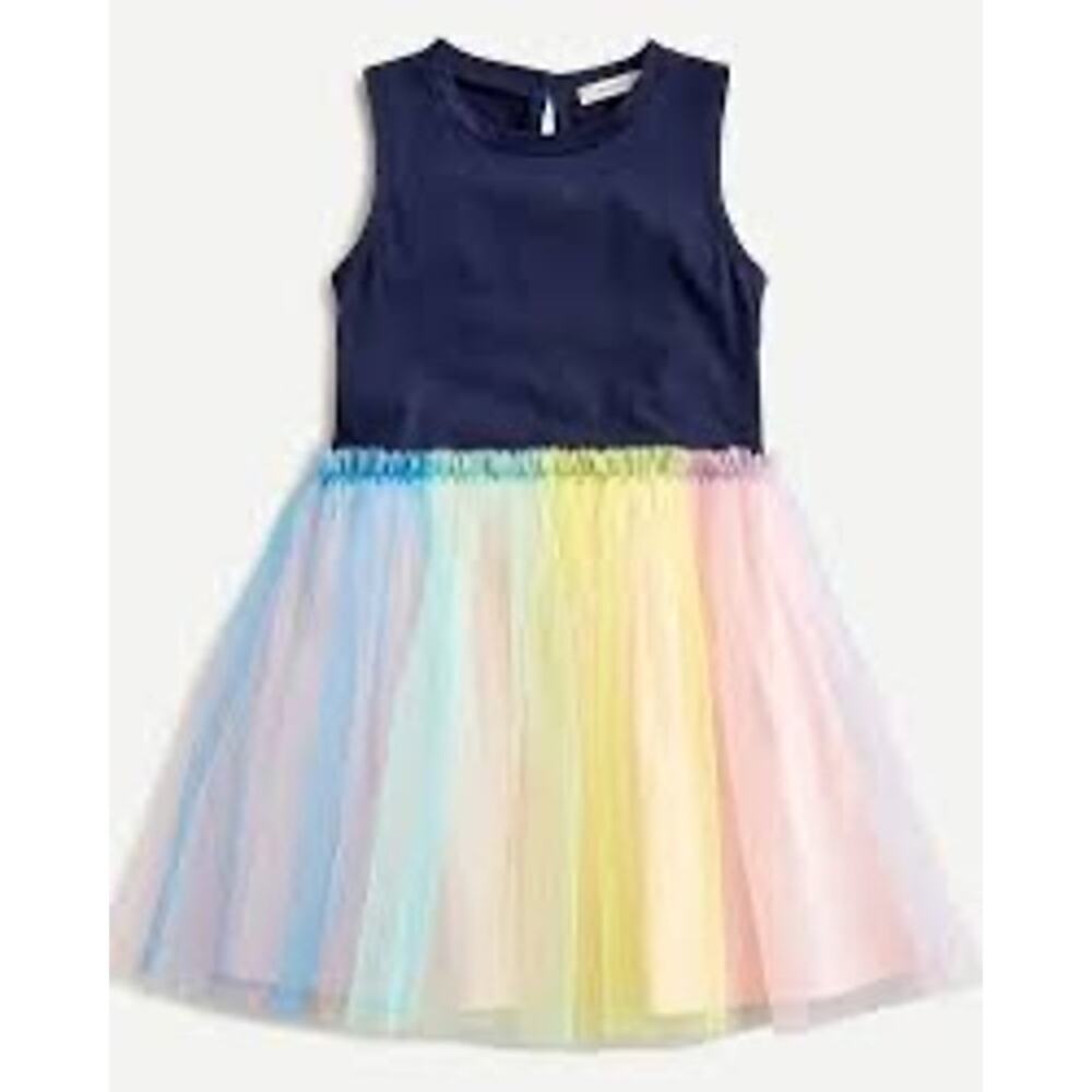 Crewcuts Girls' mixy dress with rainbow tulle skirt sz 8